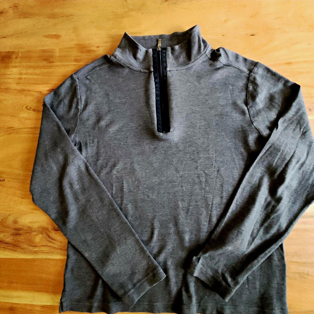 Robert Barakett Mens Medium Half Zip Pullover Sweater 100% Cotton Charcoal Gray